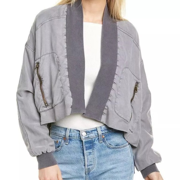 Young Fabulous & Broke Jackets & Blazers - Young Fabulous & Broke Fara Cropped Jacket XSmall Open Front Dolman Sleeves Gray